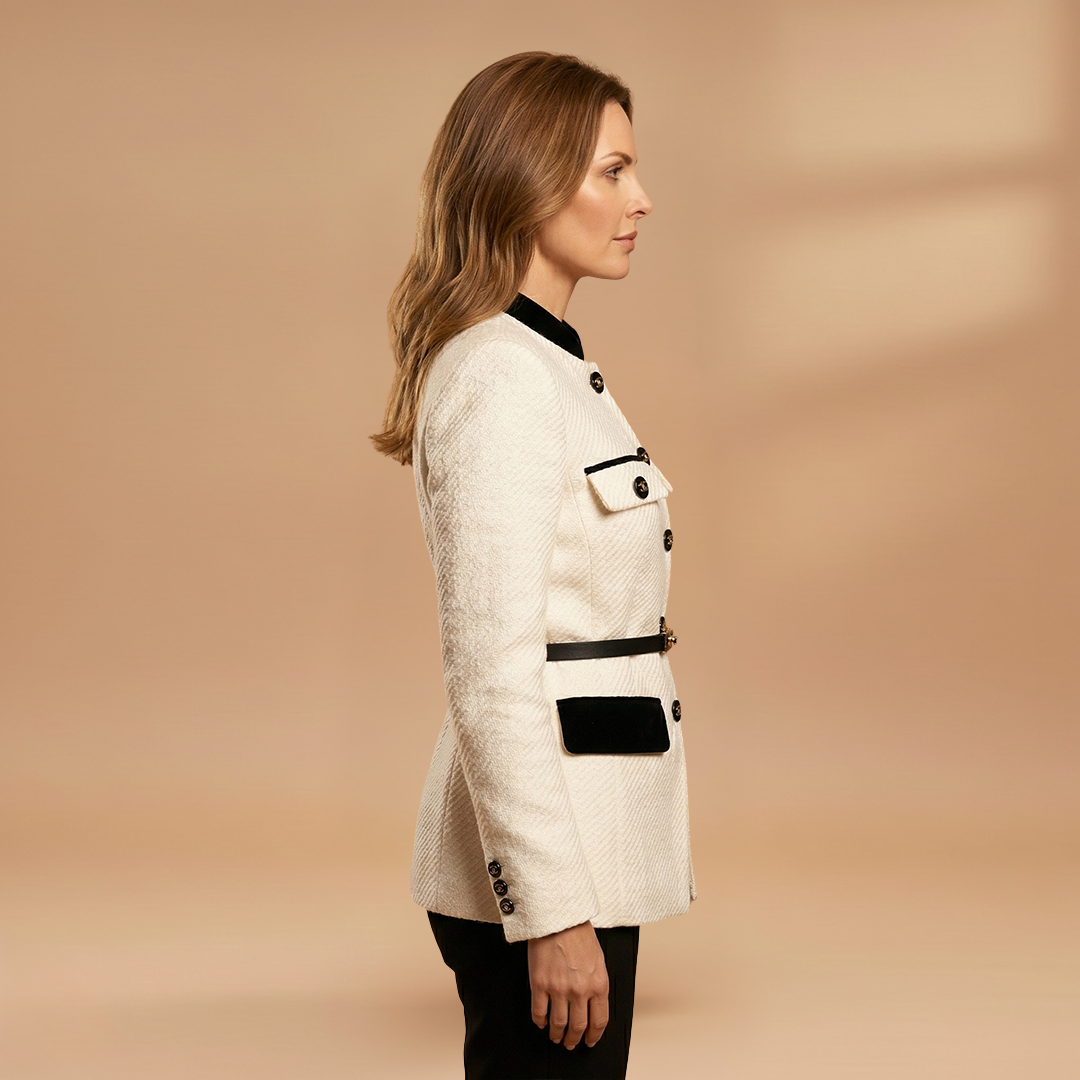 Woollen Jacket with Flattering Waistline and Buttoned Closure for Women