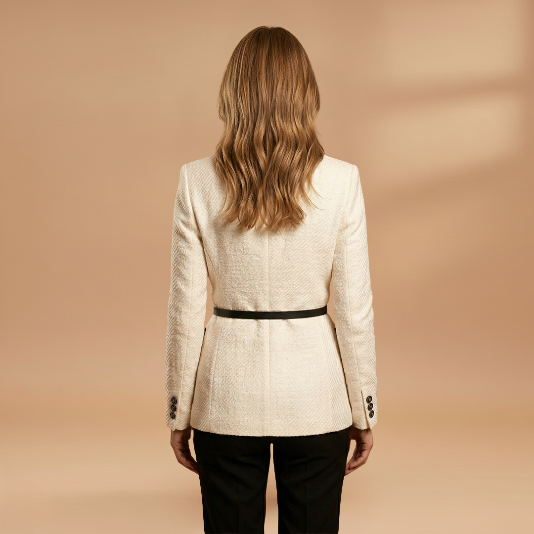Woollen Jacket with Flattering Waistline and Buttoned Closure for Women