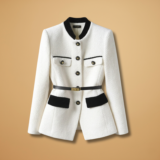 Woollen Jacket with Flattering Waistline and Buttoned Closure for Women