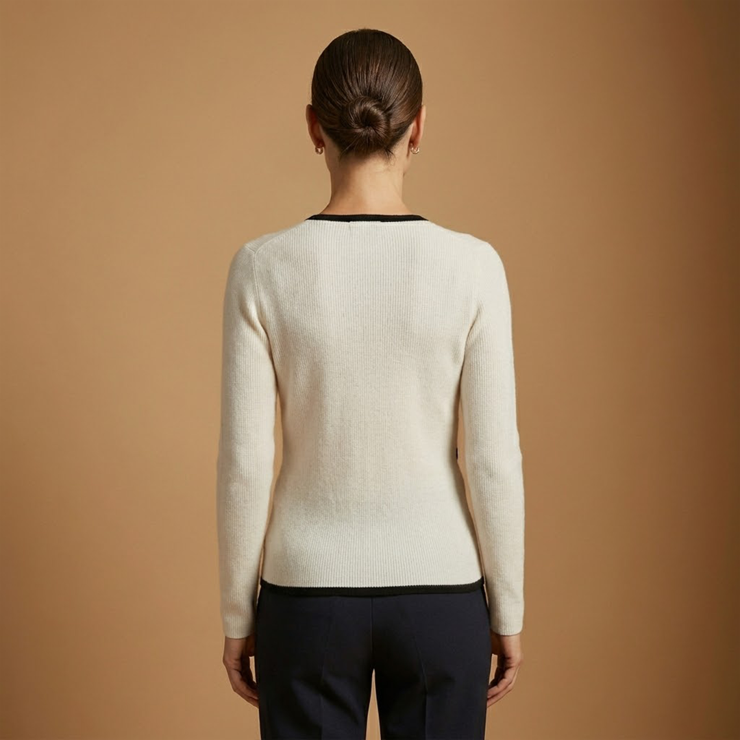 Wrap Knit Top with V-Neck and Contrasting Trim for Women