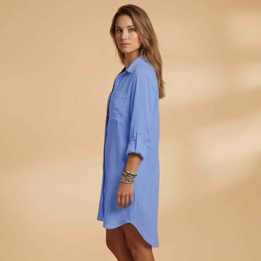 Beach Dress with Collared Neckline and Button Fastening for Women