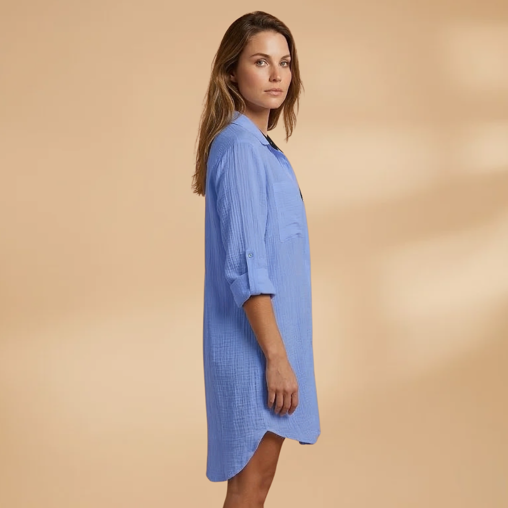 Beach Dress with Collared Neckline and Button Fastening for Women