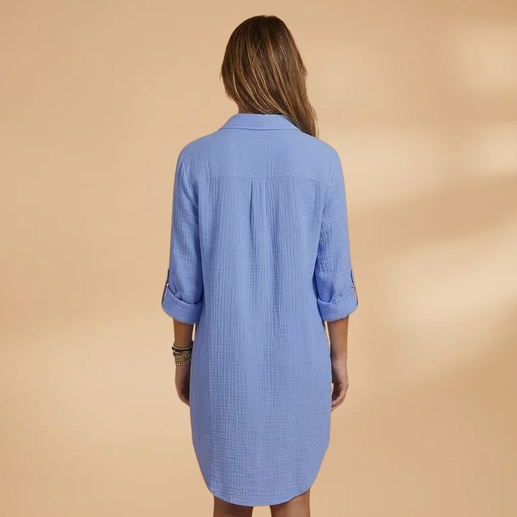 Beach Dress with Collared Neckline and Button Fastening for Women