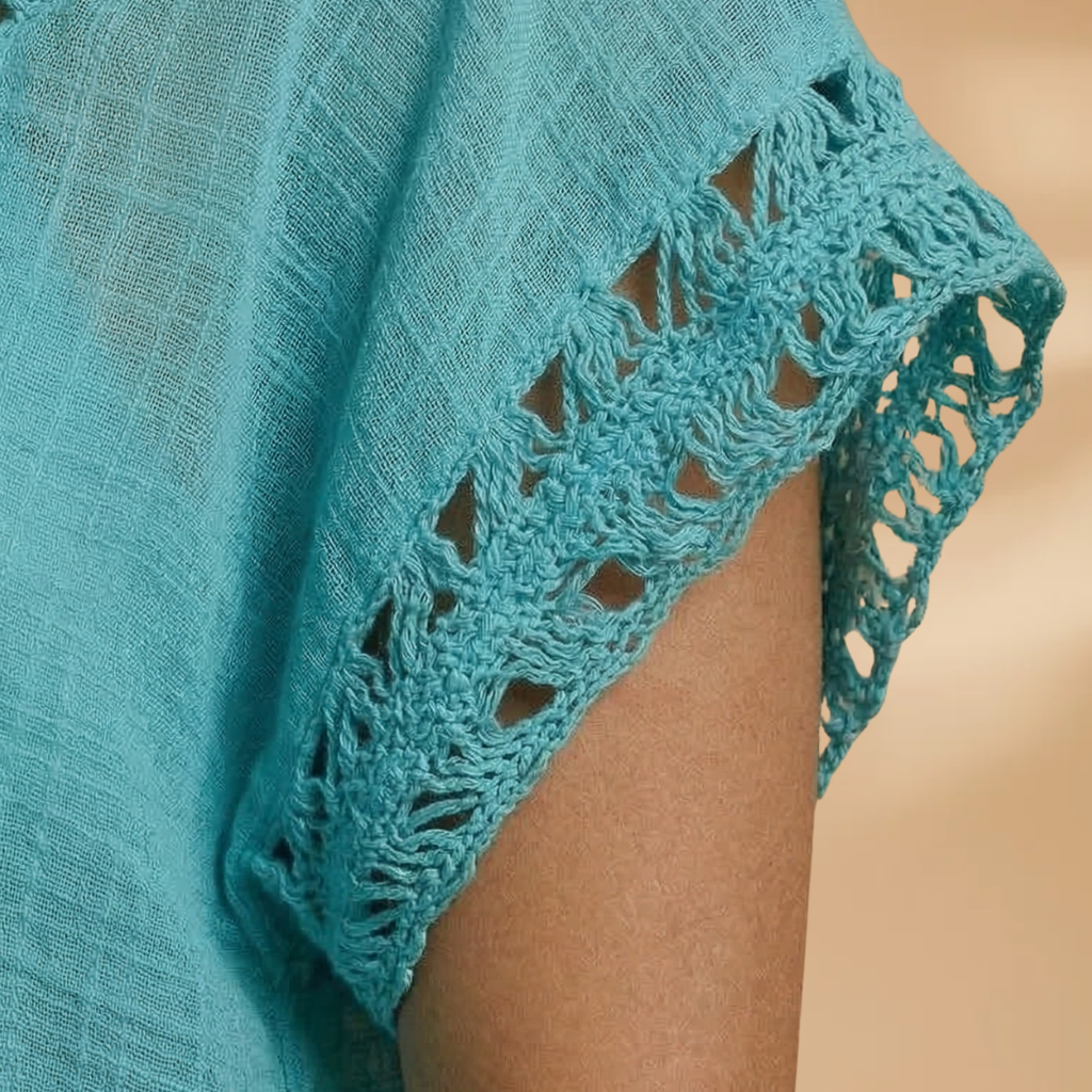Beach Dress with V-Neck and Crocheted Surface for Women