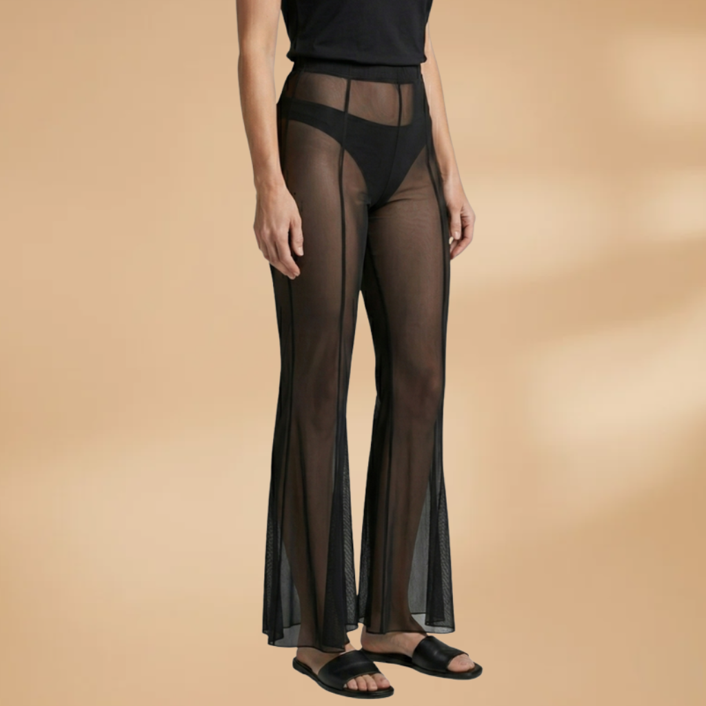 Beach Trousers with Elasticated Waistband and Side Slits for Women
