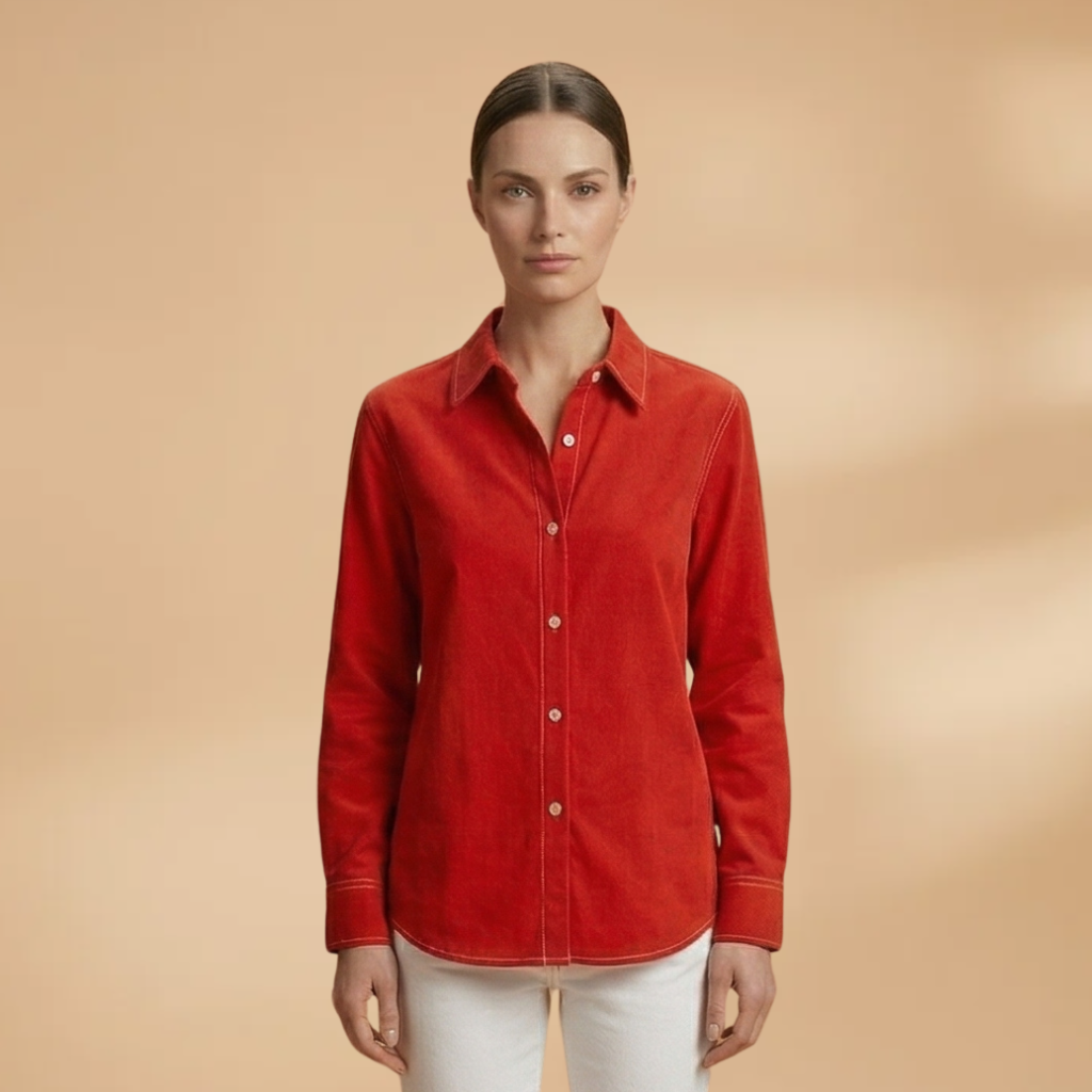 Blouse with Button Closure and Structured Collar for Women