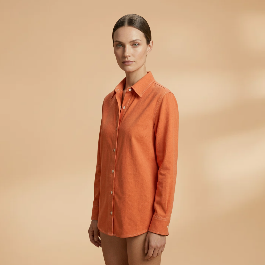 Blouse with Button Closure and Structured Collar for Women