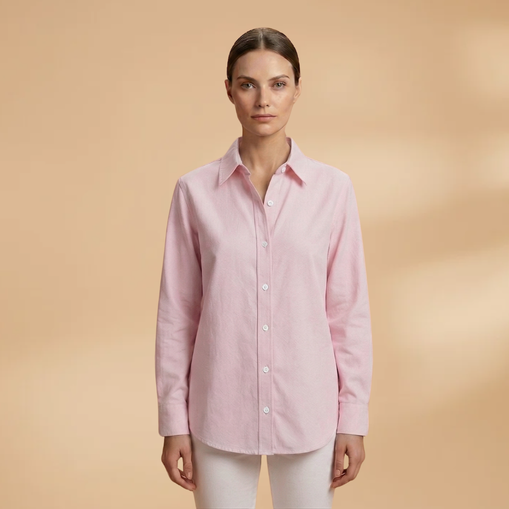 Blouse with Button Closure and Structured Collar for Women