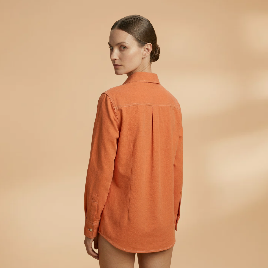 Blouse with Button Closure and Structured Collar for Women