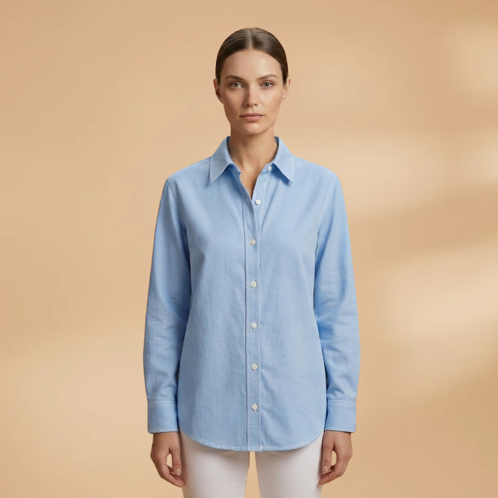 Blouse with Button Closure and Structured Collar for Women