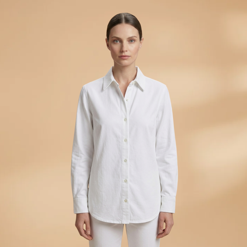 Blouse with Button Closure and Structured Collar for Women