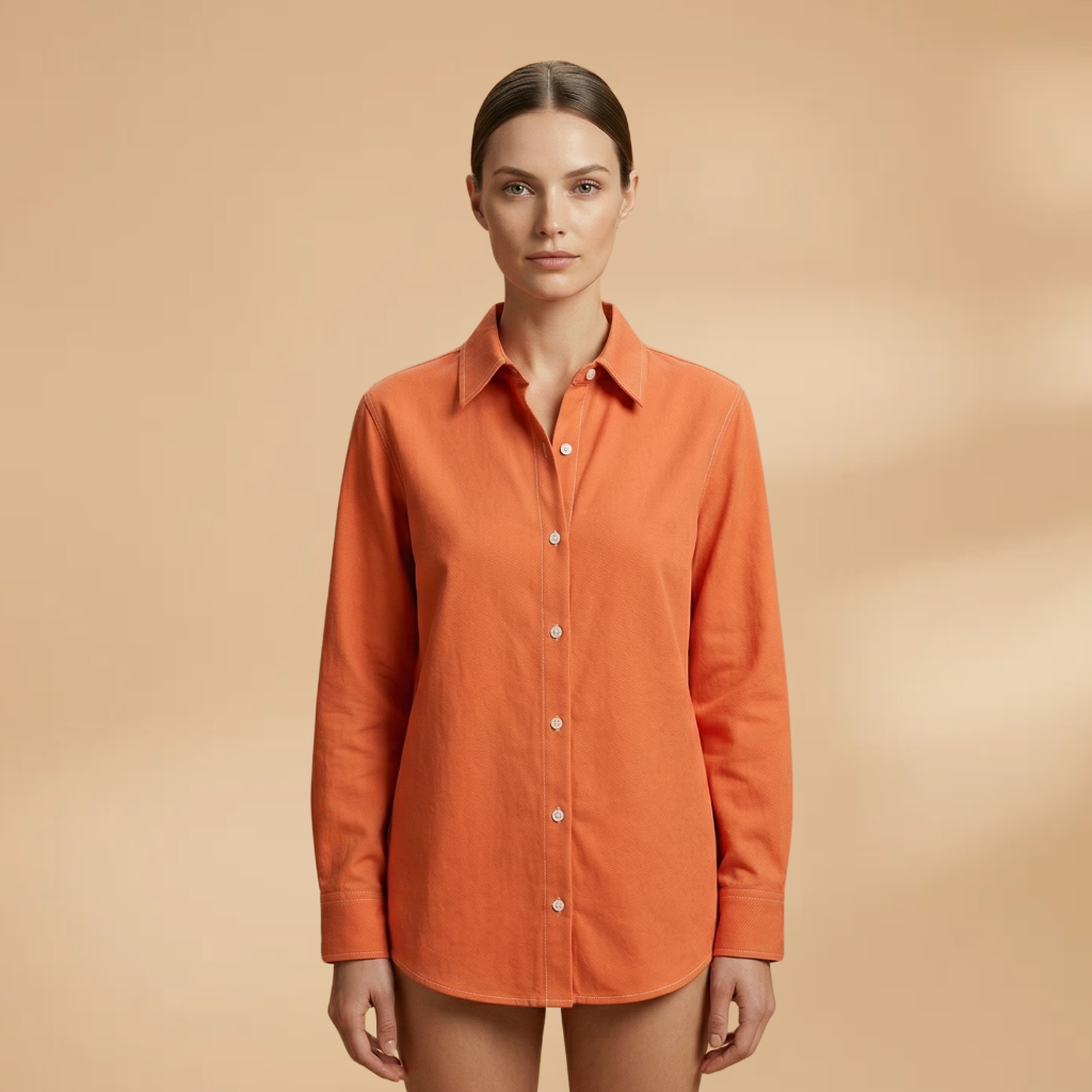 Blouse with Button Closure and Structured Collar for Women
