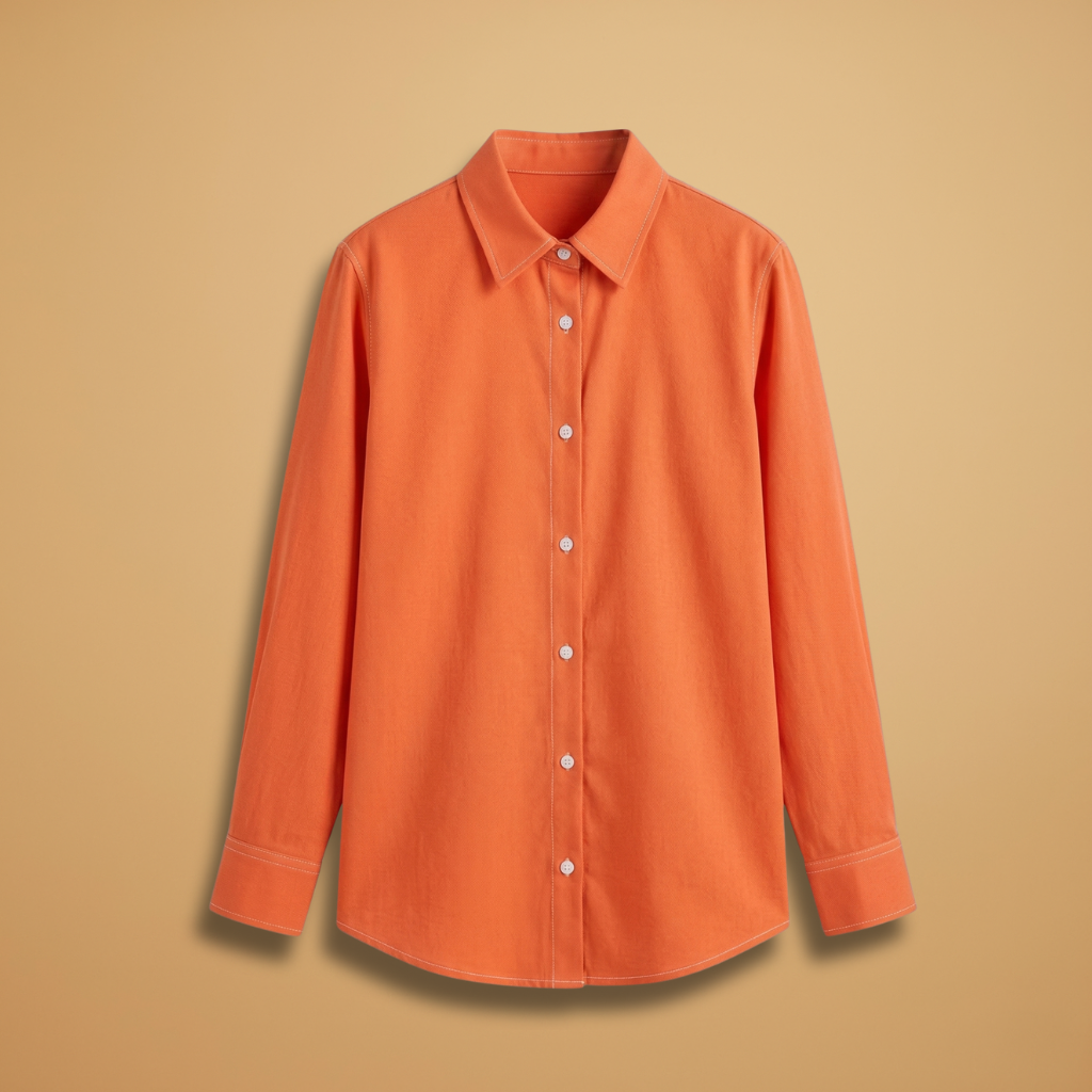 Blouse with Button Closure and Structured Collar for Women