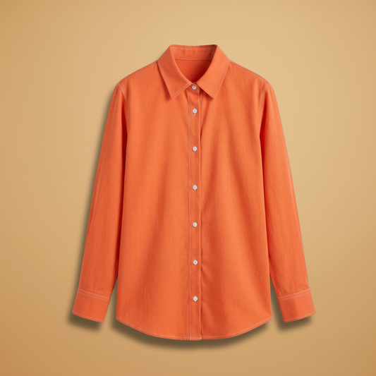 Blouse with Button Closure and Structured Collar for Women