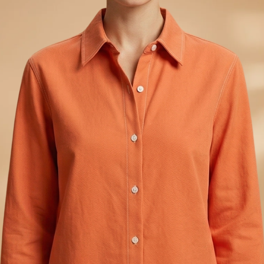 Blouse with Button Closure and Structured Collar for Women