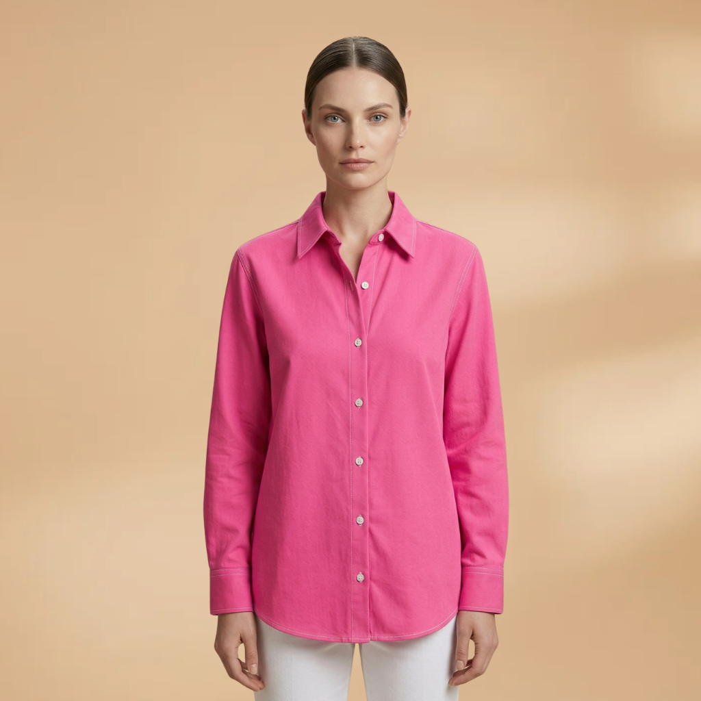 Blouse with Button Closure and Structured Collar for Women
