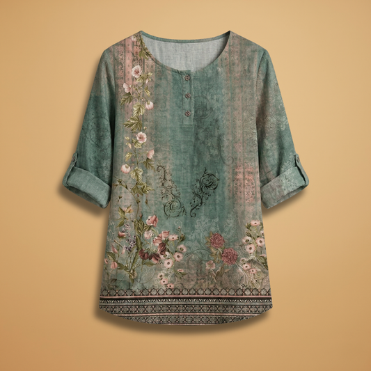 Blouse with Floral Pattern and Relaxed Fit for Women