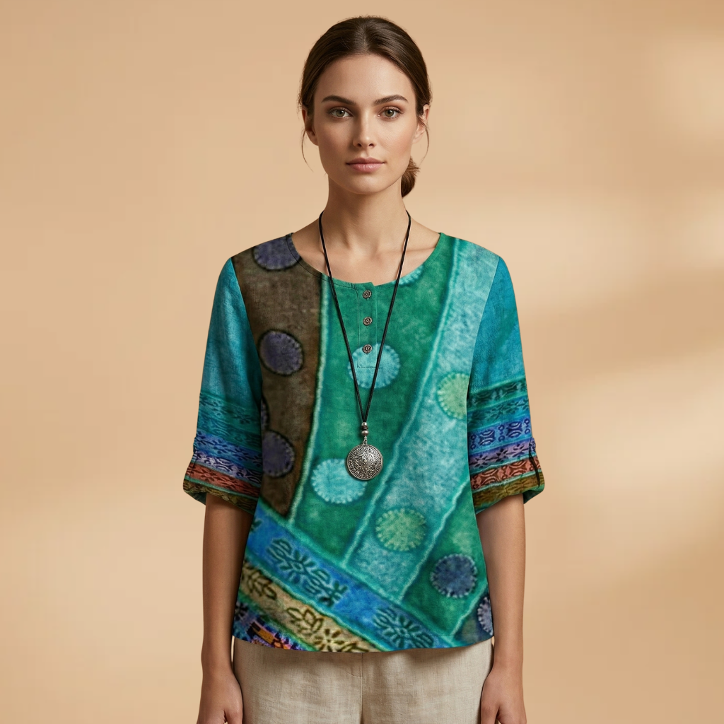 Blouse with Floral Pattern and Relaxed Fit for Women