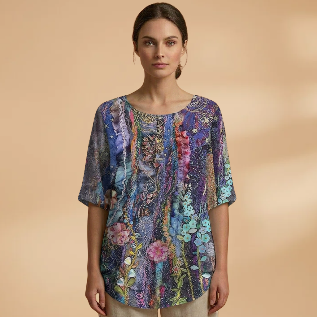 Blouse with Floral Pattern and Relaxed Fit for Women