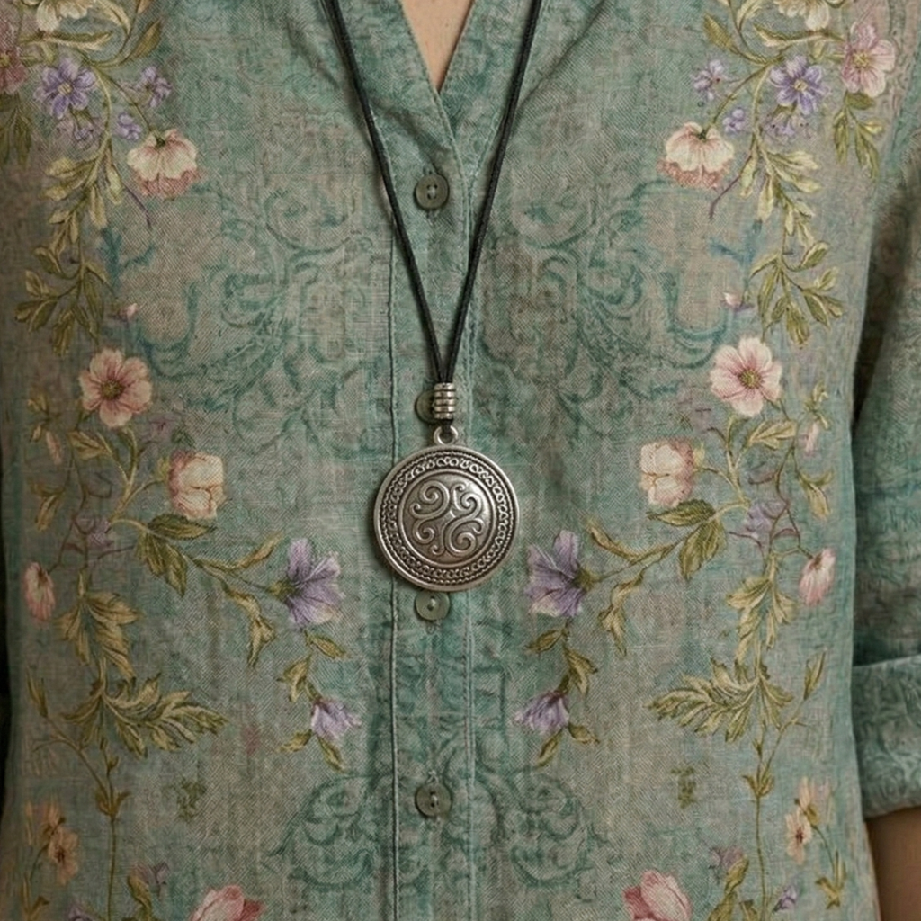 Blouse with Floral Pattern and Relaxed Fit for Women