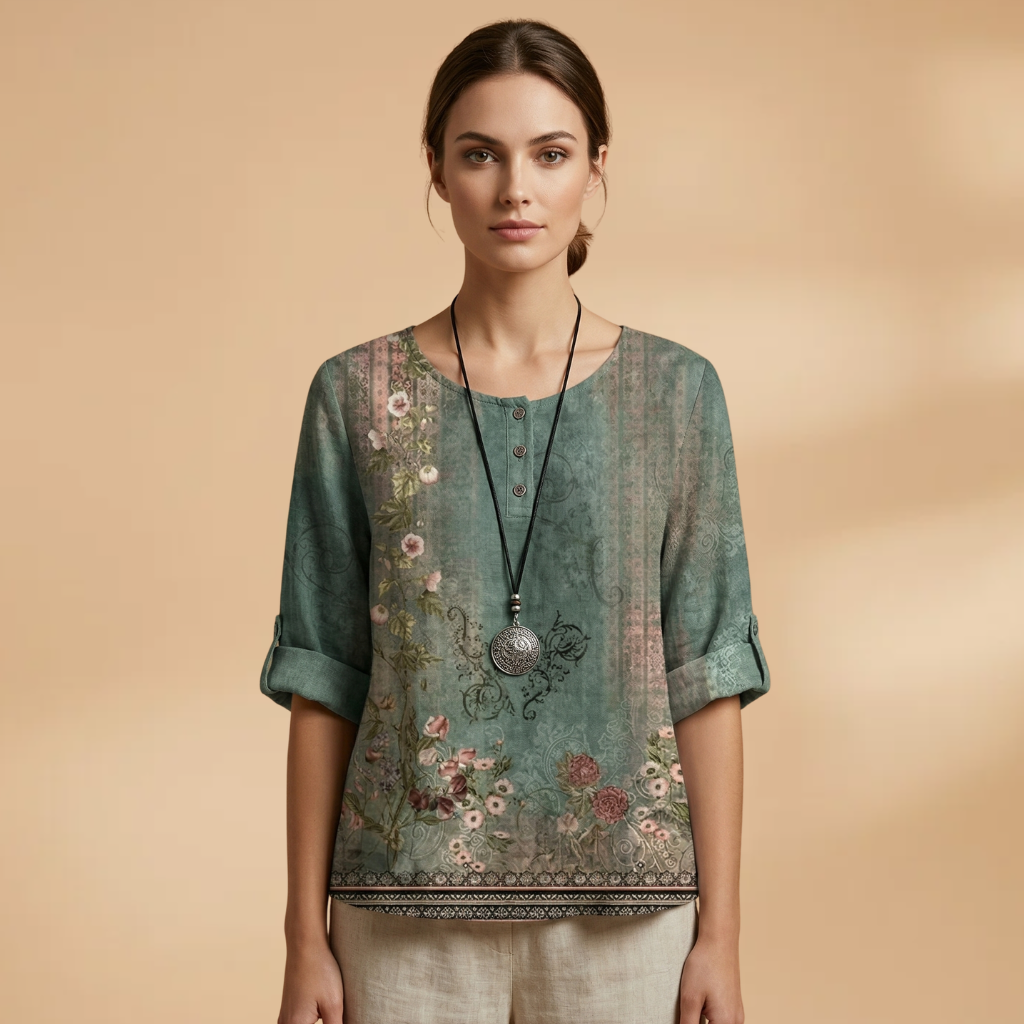 Blouse with Floral Pattern and Relaxed Fit for Women