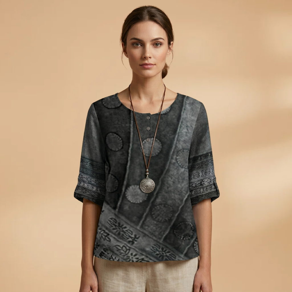 Blouse with Floral Pattern and Relaxed Fit for Women
