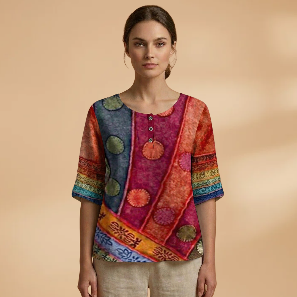 Blouse with Floral Pattern and Relaxed Fit for Women