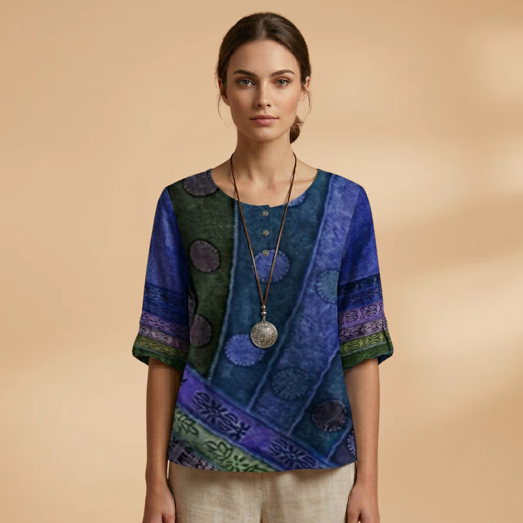 Blouse with Floral Pattern and Relaxed Fit for Women