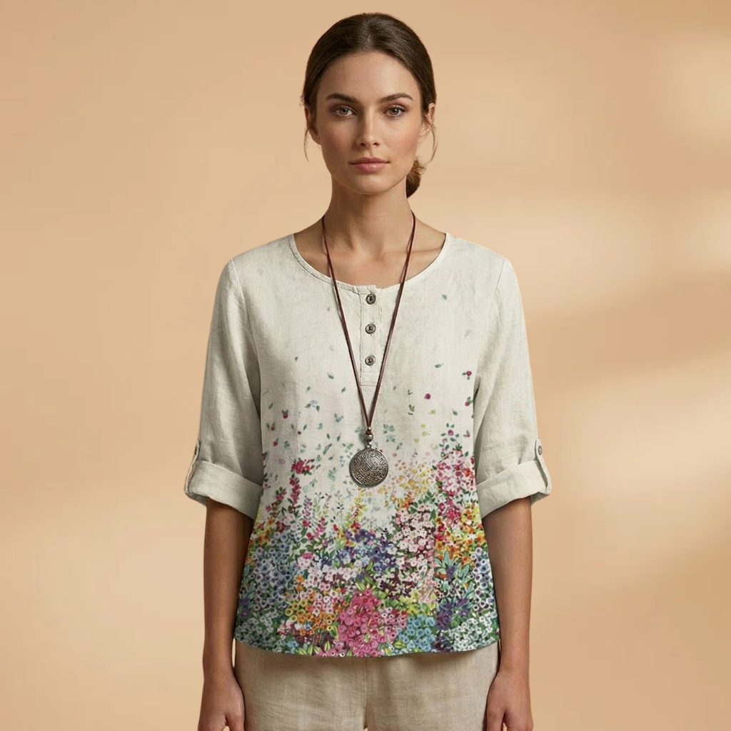 Blouse with Floral Pattern and Relaxed Fit for Women