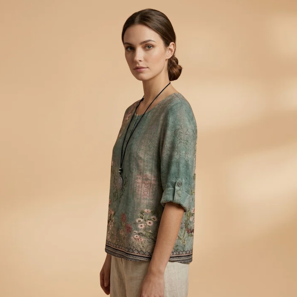 Blouse with Floral Pattern and Relaxed Fit for Women