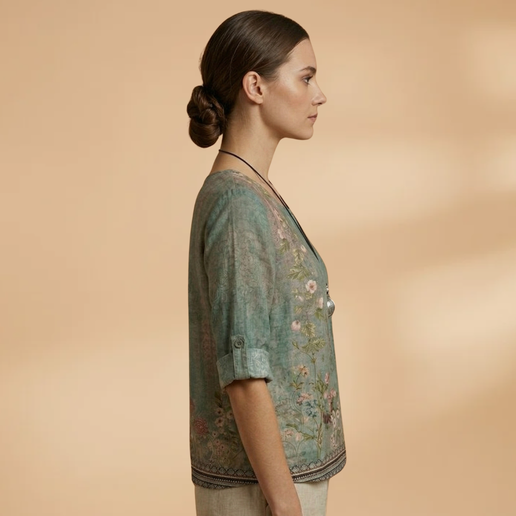 Blouse with Floral Pattern and Relaxed Fit for Women