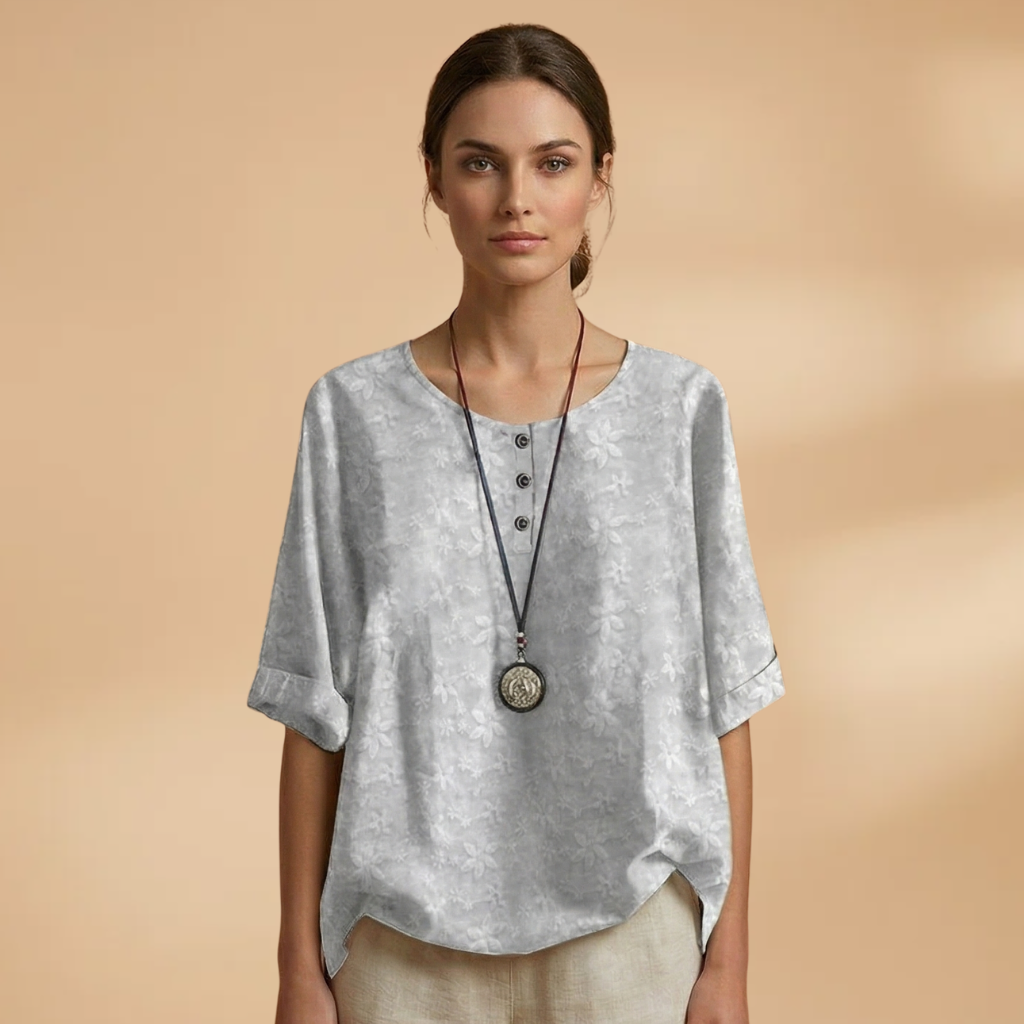 Blouse with Floral Pattern and Relaxed Fit for Women