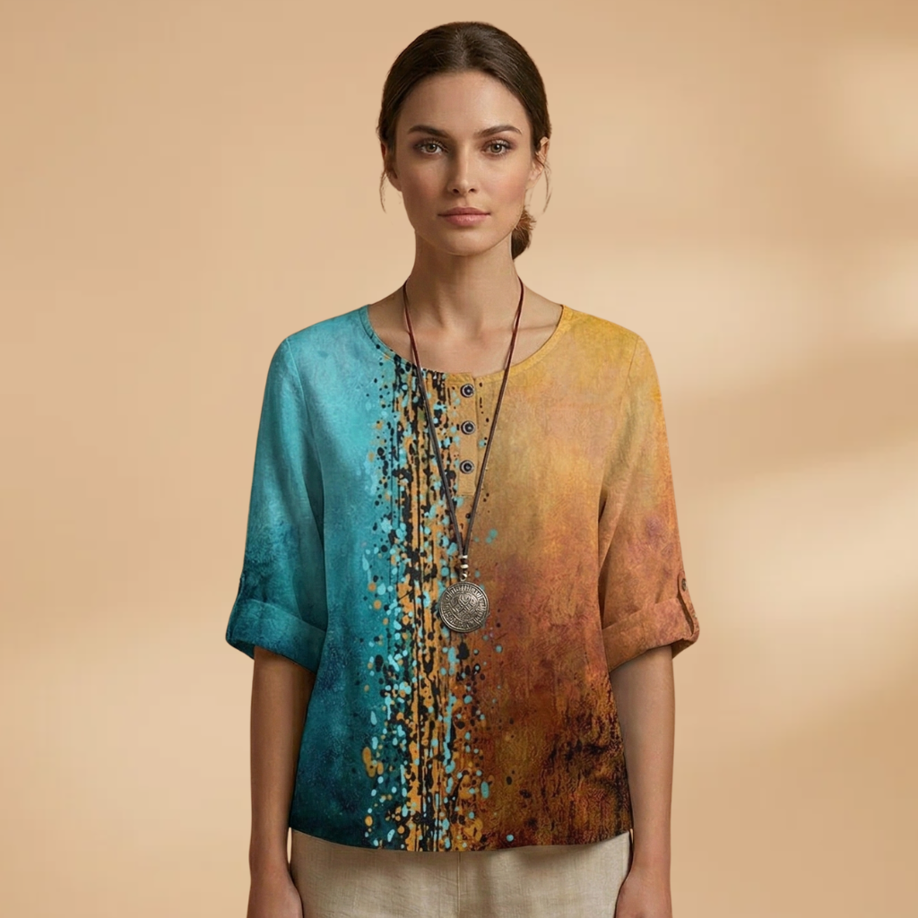 Blouse with Floral Pattern and Relaxed Fit for Women