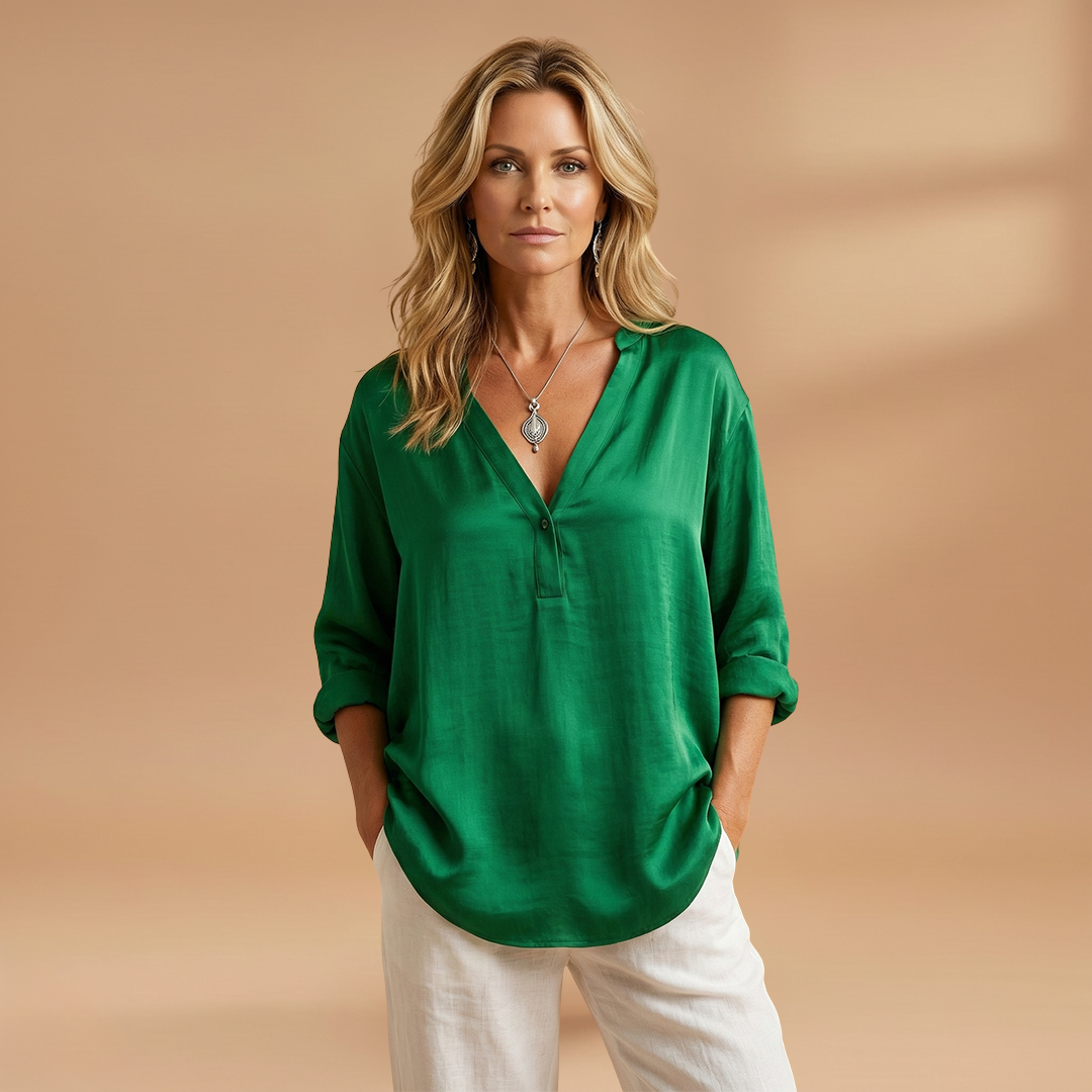 Blouse with Round Neck and Long Sleeves for Women