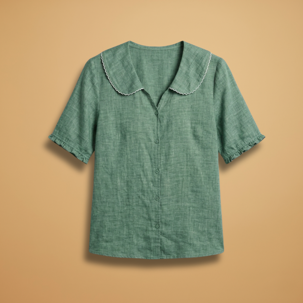 Blouse with Scalloped Collar and Woven Surface for Women