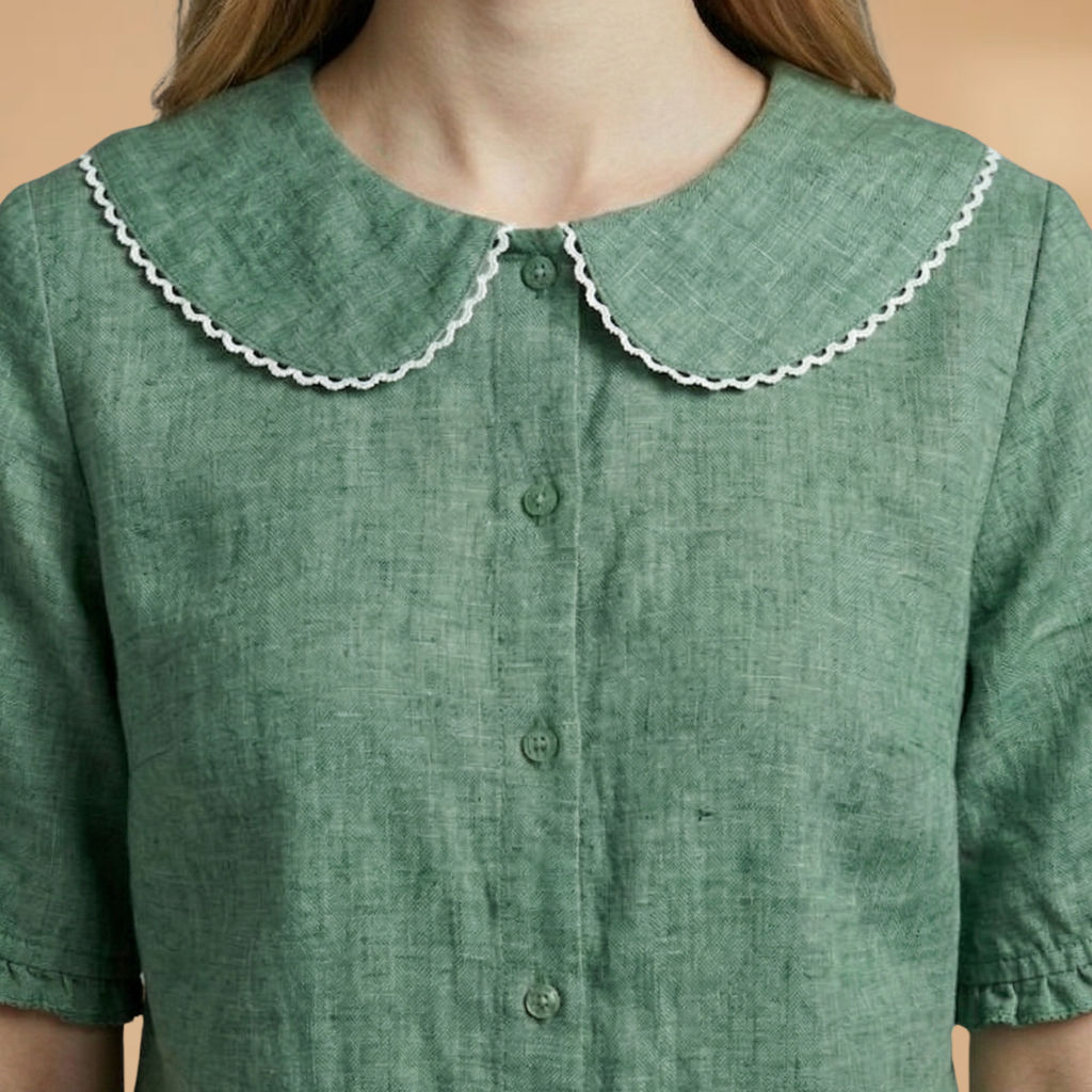 Blouse with Scalloped Collar and Woven Surface for Women