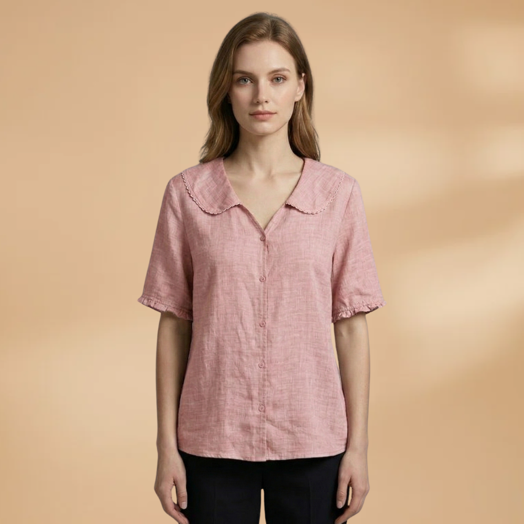 Blouse with Scalloped Collar and Woven Surface for Women
