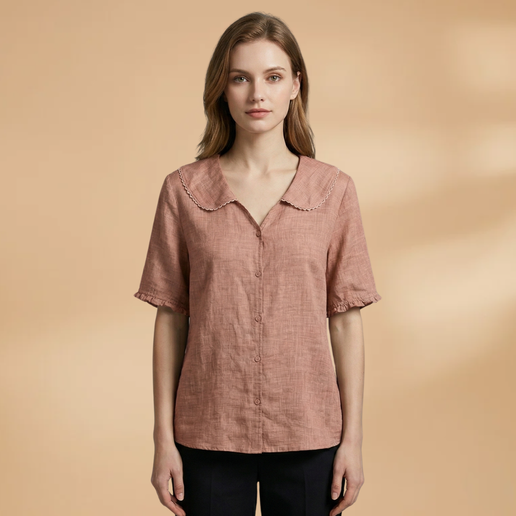 Blouse with Scalloped Collar and Woven Surface for Women