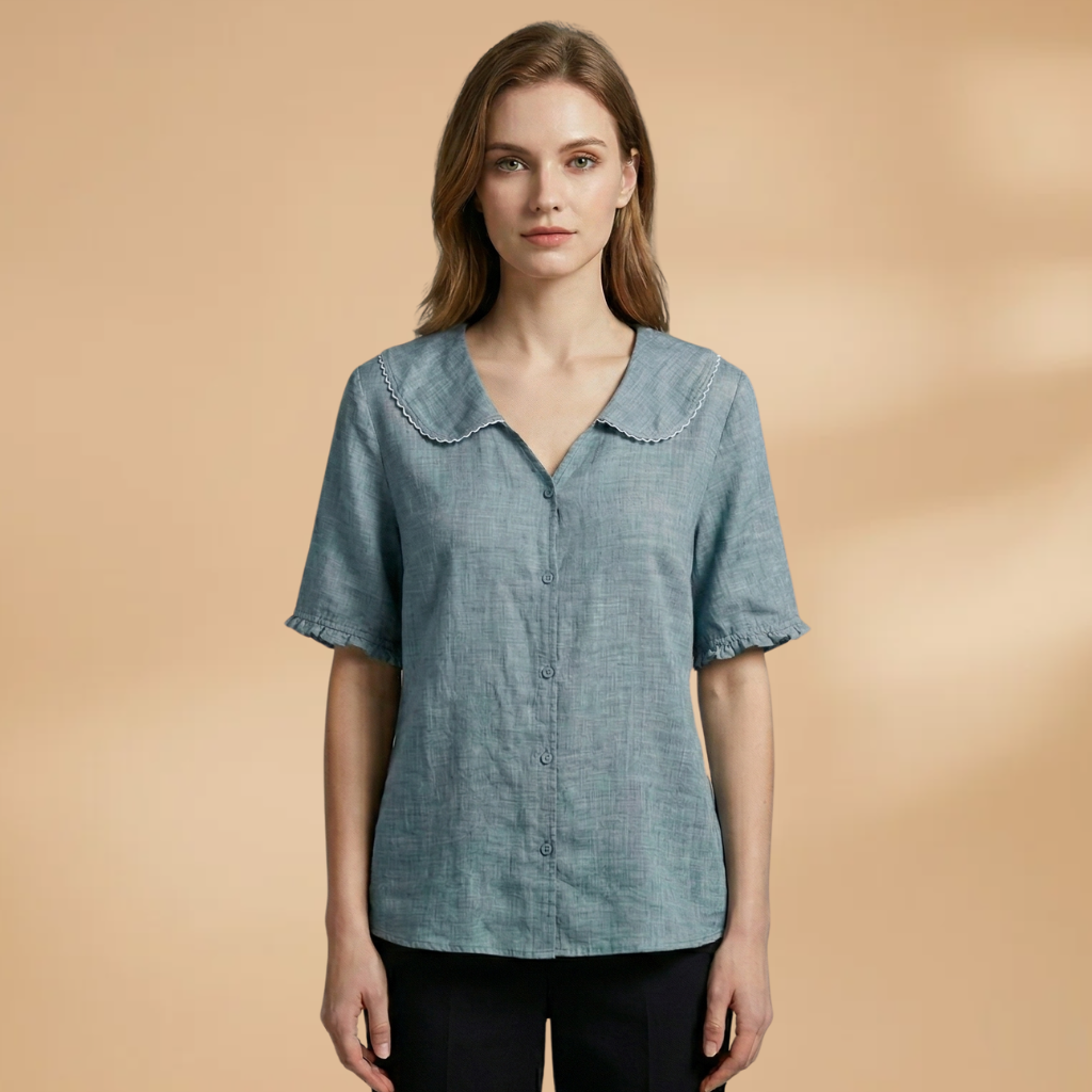 Blouse with Scalloped Collar and Woven Surface for Women