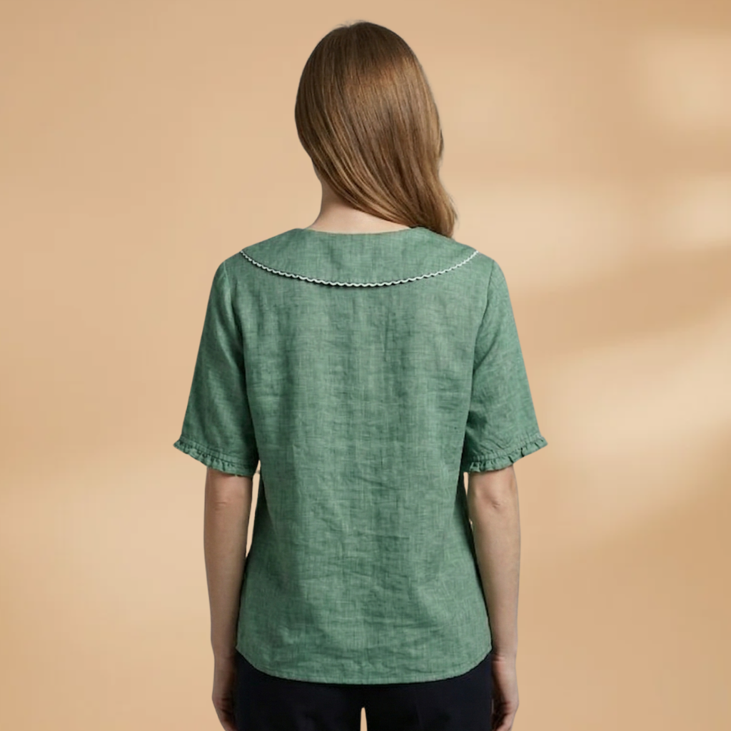 Blouse with Scalloped Collar and Woven Surface for Women
