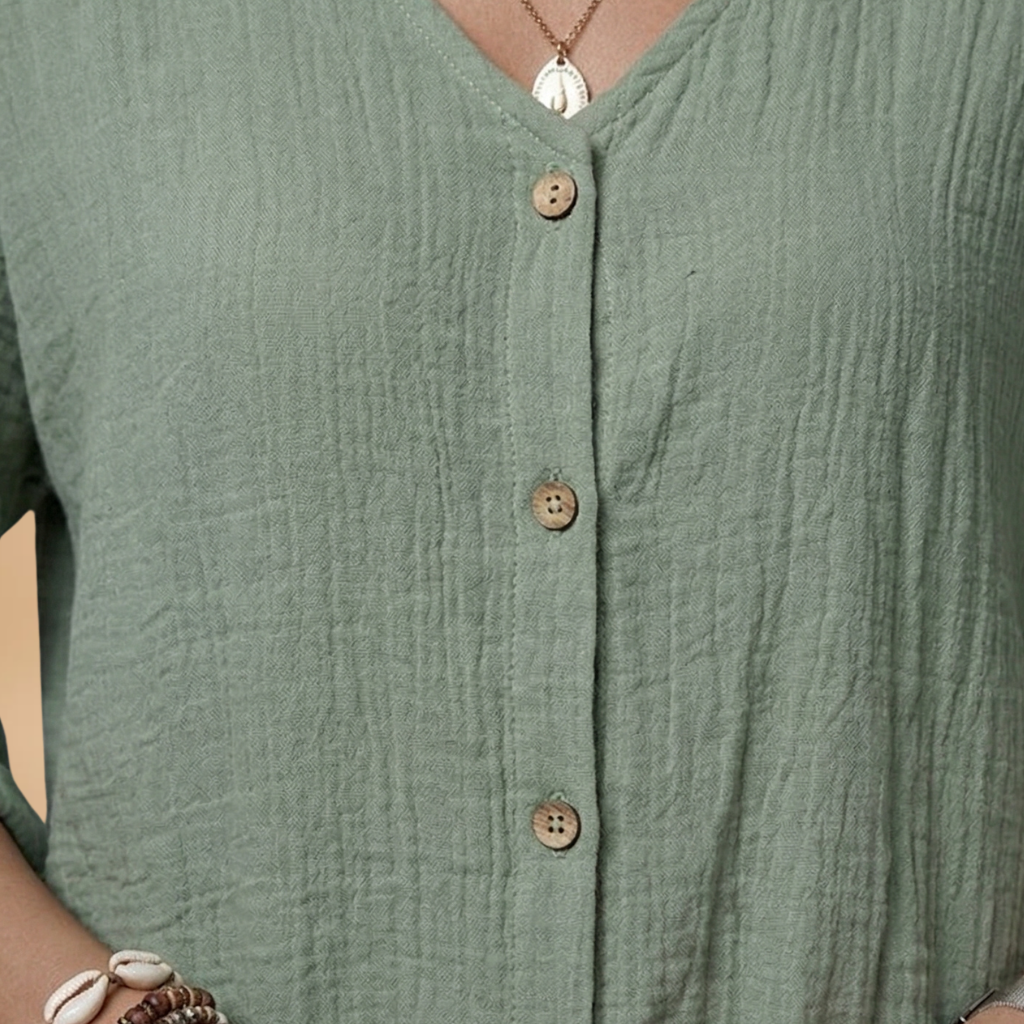 Blouse with V-Neck and Button Front for Women