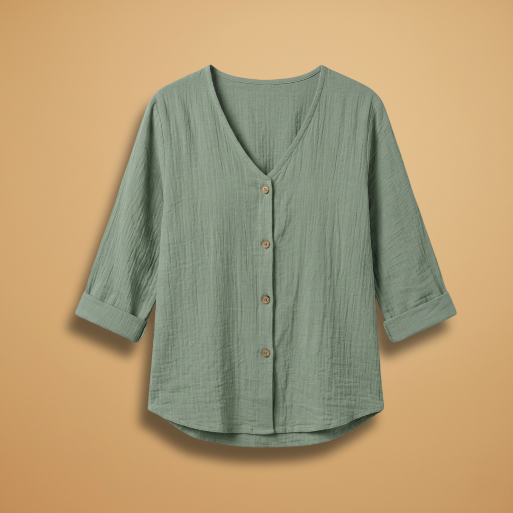 Blouse with V-Neck and Button Front for Women