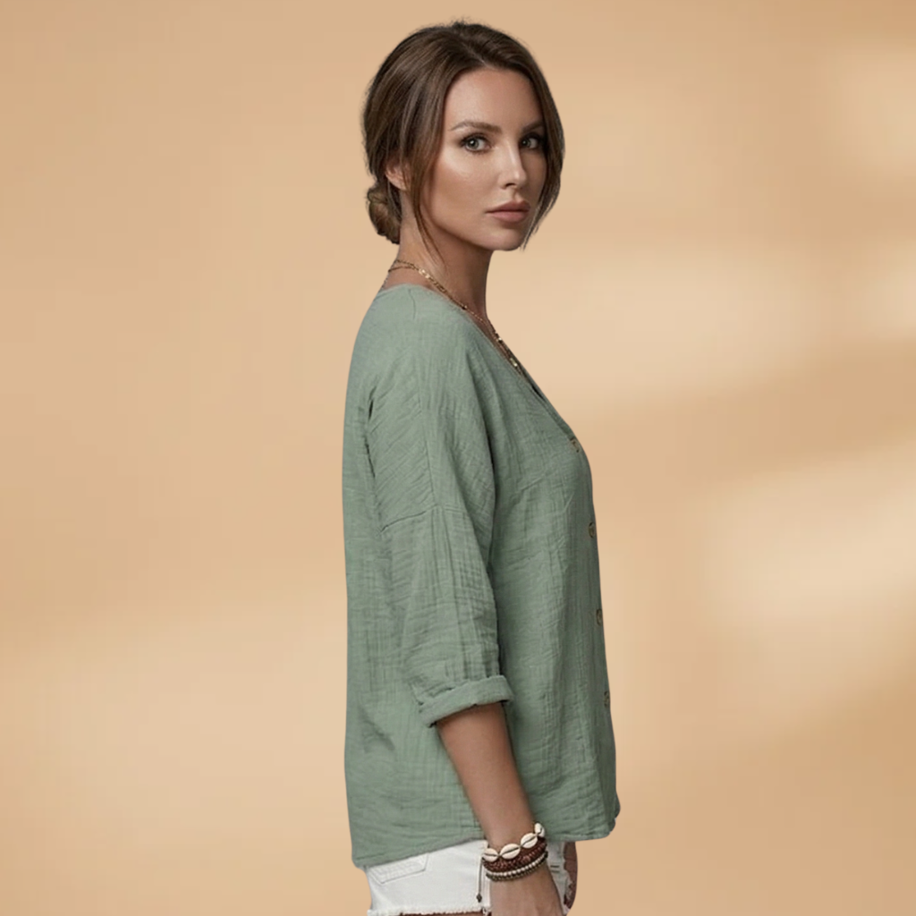 Blouse with V-Neck and Button Front for Women