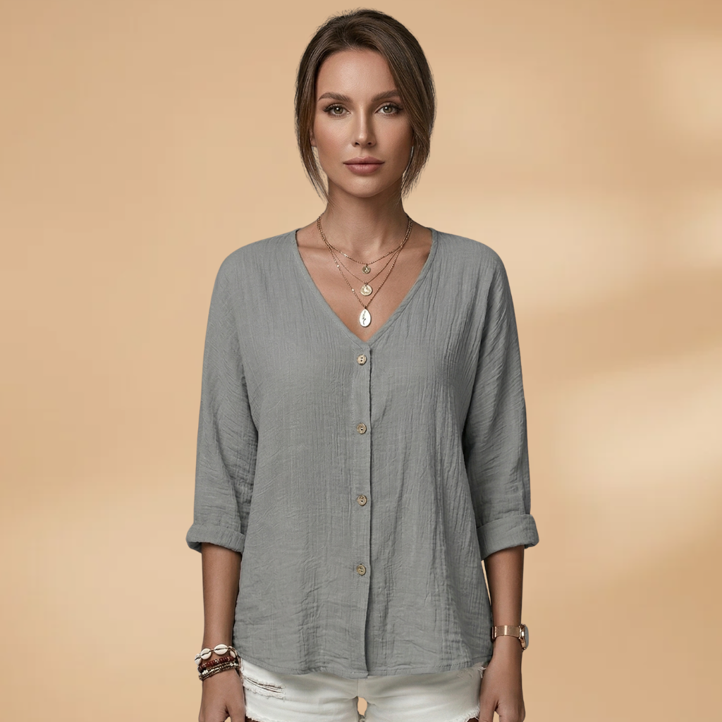 Blouse with V-Neck and Button Front for Women