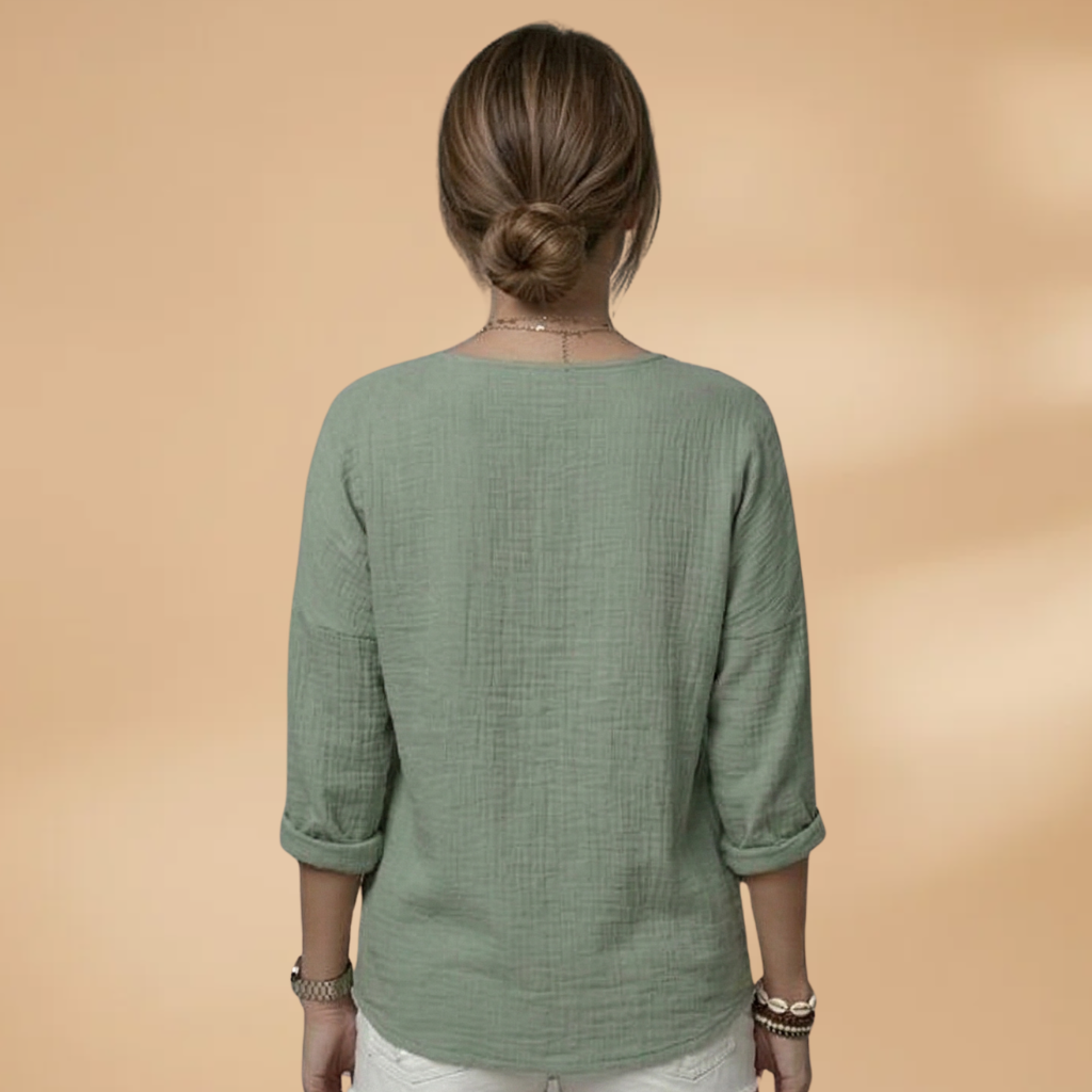 Blouse with V-Neck and Button Front for Women