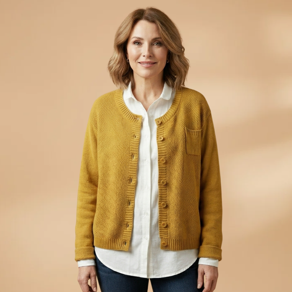 Cardigan with a chest pocket and knitted surface for Women