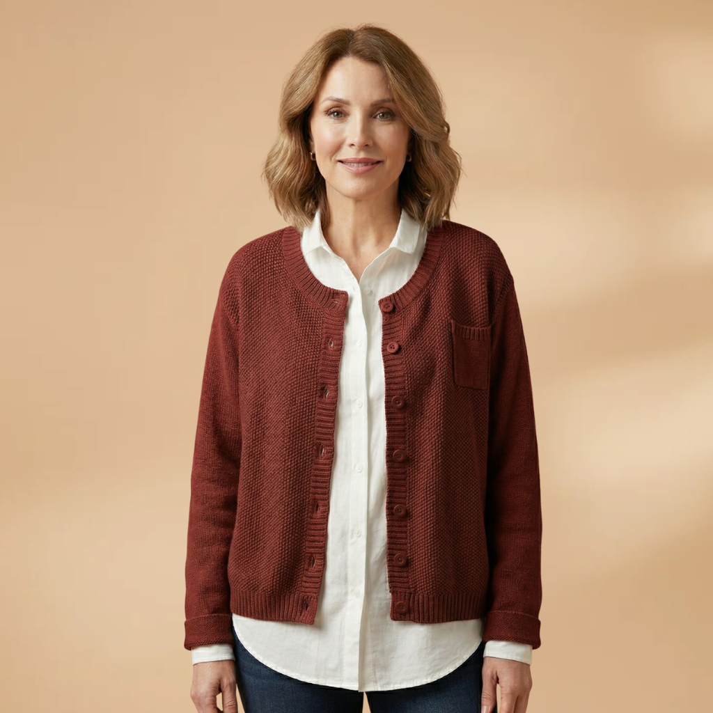 Cardigan with a chest pocket and knitted surface for Women
