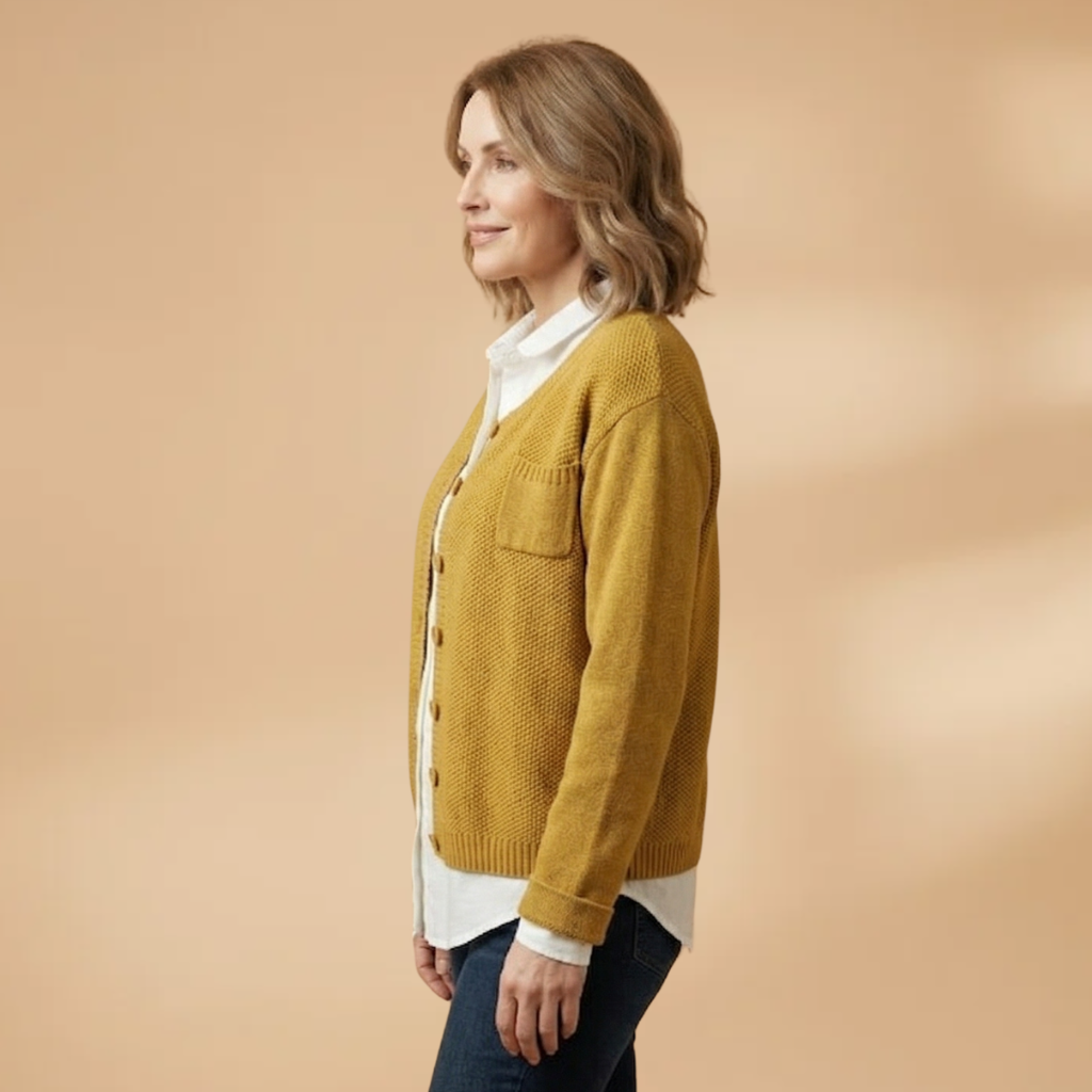 Cardigan with a chest pocket and knitted surface for Women