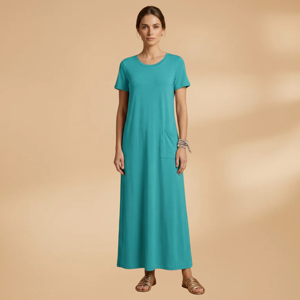 Casual Round Neck Maxi Dress with Flowy Fit and Easy Care for Women