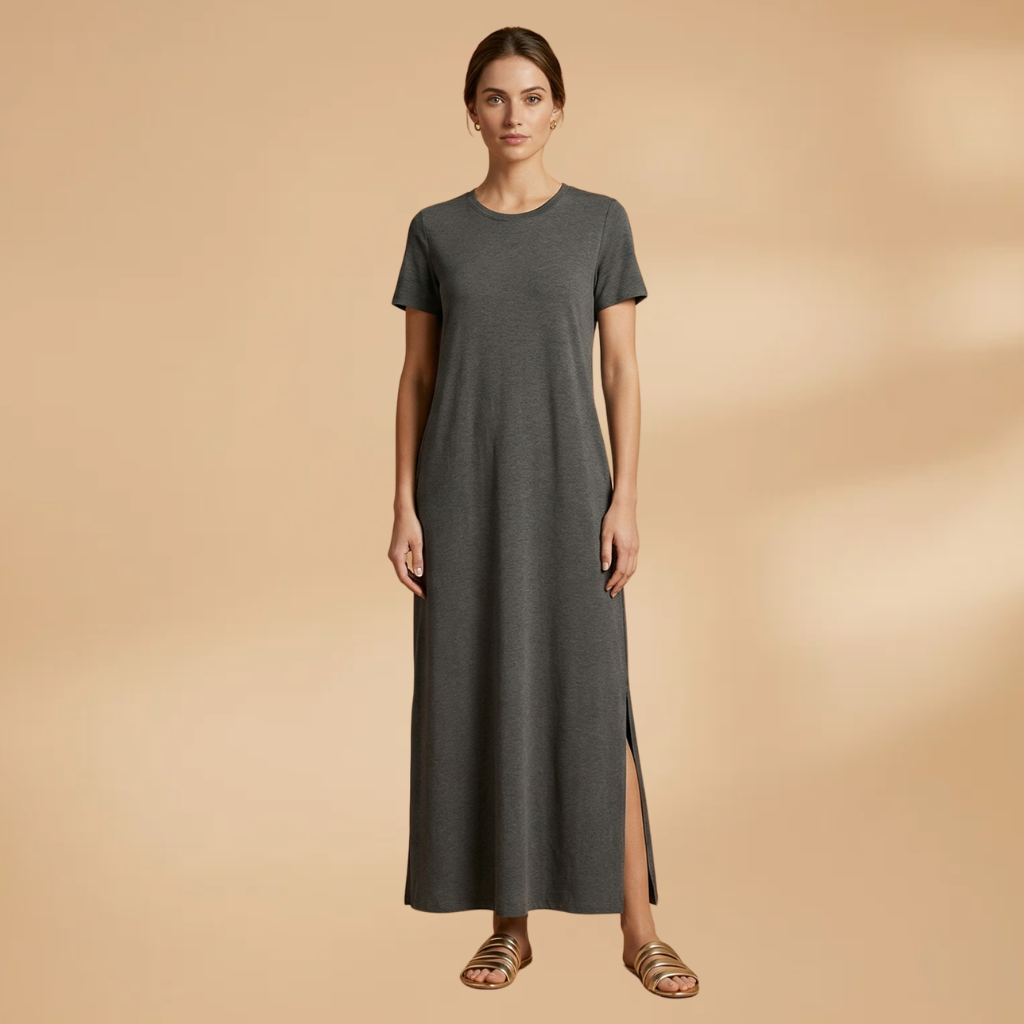 Casual Round Neck Maxi Dress with Flowy Fit and Easy Care for Women